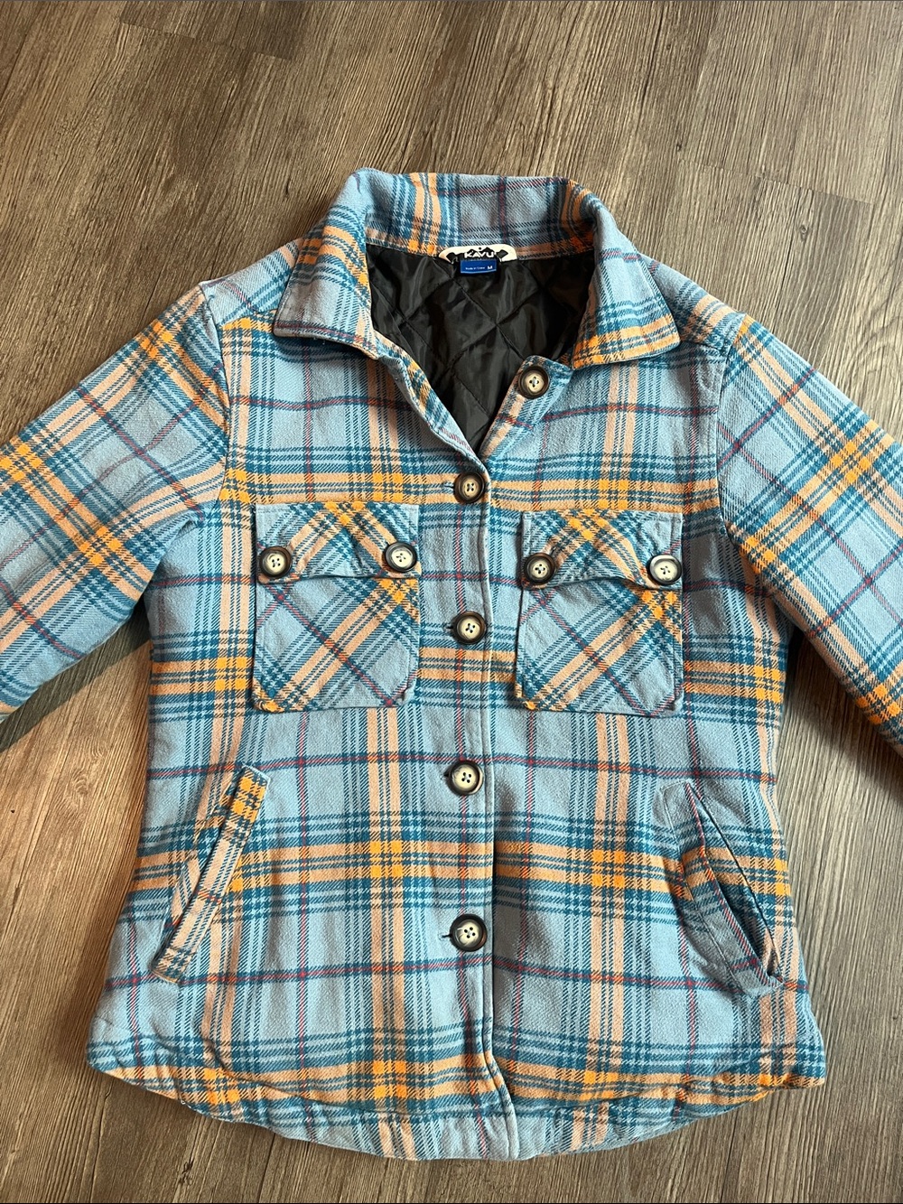 KAVU Light Blue Plaid Utility Jacket with Mustard Accents